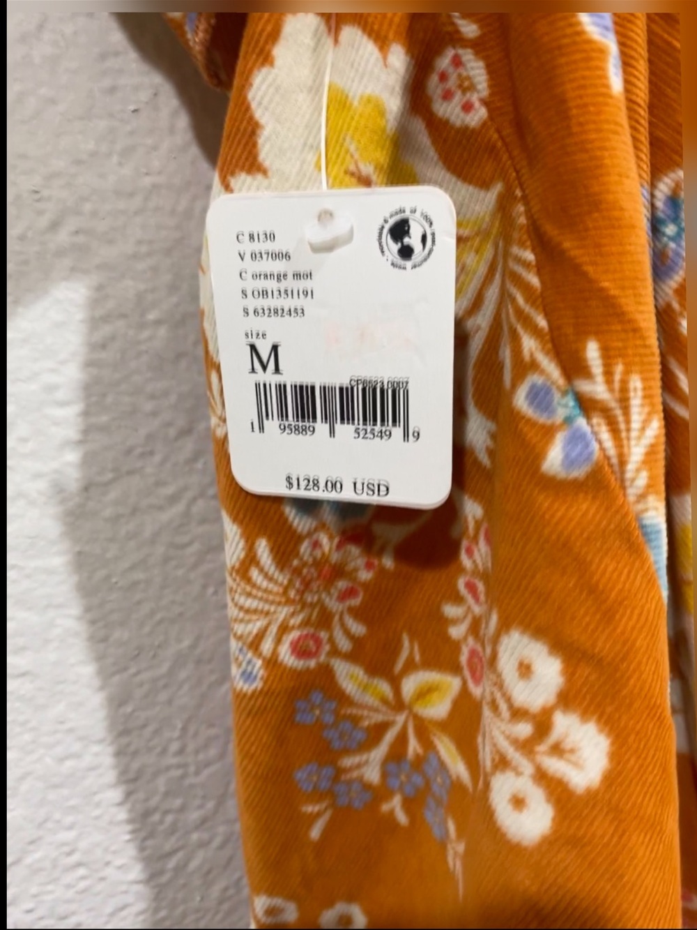 NWT Free People Orange Babydoll Mini Dress Size M Ruffled Floral MSRP $128 - Picture 2 of 7